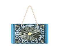 Poeticcity Plaque de porte traditionnelle grecque dorée et bleue à motif floral labyrinthe en PVC à suspendre, panneau de bienvenue pour porche, jardin, cour, maison, avant de ferme, panneaux