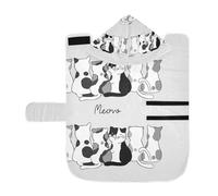 Poeticcity Serviette douce pour chiens et chats, peignoir de bain absorbant avec capuche, col réglable et sangle ventrale, S Six griffonnages de dessins animés, chats mignons assis, motif noir et