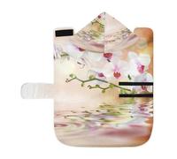 Poeticcity Serviette douce pour chiens et chats, peignoir de bain absorbant avec capuche, col réglable et sangle ventrale, taille M, orchidée, branche d'arbre vert avec fleur blanche sur l'eau