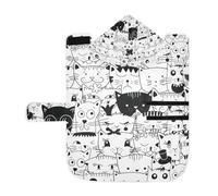 Poeticcity Serviette douce pour chiens et chats, peignoir de bain absorbant avec capuche, col réglable et sangle ventrale, M sans couture, tête de chat, différents visages d'animaux, noir et blanc