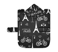 Poeticcity Serviette douce pour chiens et chats, peignoir de bain absorbant avec capuche, col réglable et sangle ventrale, M Tour Eiffel blanche, vélo Paris France sur noir foncé
