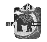 Poeticcity Serviette douce pour chiens et chats - Peignoir de bain absorbant avec capuche - Col réglable et sangle ventrale - S - Éléphant ethnique tribal avec mandalas - Noir et blanc