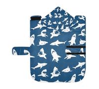 Poeticcity Serviette douce pour chiens et chats, peignoir de bain absorbant avec capuche, col réglable et sangle ventrale, S requins blancs sans couture sur fond bleu foncé