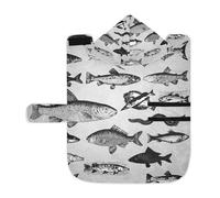 Poeticcity Serviette douce pour chiens et chats, peignoir de bain absorbant avec capuche, col réglable et sangle ventrale, M sous-marin, dessin de poissons marins, icônes, style vintage