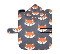 Poeticcity Serviette douce pour chiens et chats - Peignoir de bain absorbant avec capuche - Col réglable et sangle ventrale - Taille M - Renards oranges mignons sur bleu foncé