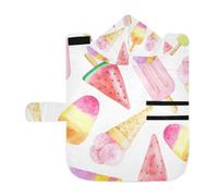 Poeticcity Serviette douce pour chiens et chats, peignoir de bain absorbant avec capuche, col réglable et sangle ventrale, S sans couture, aquarelle, rose, jaune, rouge, bâtonnets de crème glacée