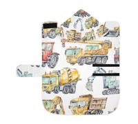 Poeticcity Serviette douce pour chiens et chats, peignoir de bain absorbant avec capuche réglable et sangle ventrale, M aquarelle camions et voitures, tracteur, pelleteuse, mélangeur de béton