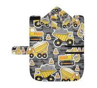 Poeticcity Serviette douce pour chiens et chats - Peignoir de bain absorbant avec capuche réglable et sangle ventrale - Construction S - Machines jaunes avec camion grue et bulldozer