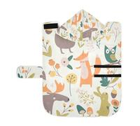 Poeticcity Serviette douce pour chiens et chats - Peignoir de bain absorbant avec capuche réglable et sangle ventrale - Taille S - Forêt d'automne avec ours, lièvre, écureuil, élan, hibou, renard