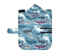 Poeticcity Serviette douce pour chiens et chats, peignoir de bain absorbant avec capuche réglable et sangle ventrale, taille S sans couture baleine bleu narval, béluga, blanc, baleine sur bleu
