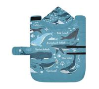 Poeticcity Serviette douce pour chiens et chats - Peignoir de bain absorbant avec capuche réglable et sangle ventrale - M dauphin marin, orque, narval, morse, bleu océan sous-marin