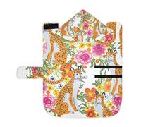 Poeticcity Serviette douce pour chiens et chats - Peignoir de bain absorbant avec capuche réglable et sangle ventrale - M - Tigres chinois blancs et oranges avec fleurs roses et jaunes sur blanc