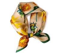 PoeticEHome Écharpe de cou 100 % soie de mûrier 53,3 x 53,3 cm petite écharpe carrée pour femme emballée cadeau, V1 - Chrysanthème doré, 21"x21" (53x53cm)