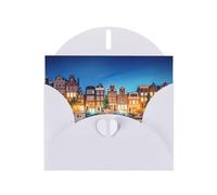 POEZJZW Amsterdam Night View Carte de vœux vierge en papier nacré avec enveloppe blanche