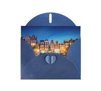 POEZJZW Amsterdam Night View Carte de vœux vierge en papier nacré avec enveloppe bleue