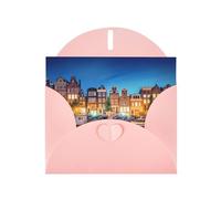 POEZJZW Amsterdam Night View Carte de vœux vierge en papier nacré avec enveloppe rose