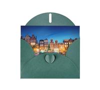 POEZJZW Amsterdam Night View Carte de vœux vierge en papier nacré avec enveloppe vert foncé
