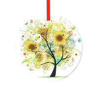 Poezjzw Arbre floral avec marguerites, tournesols et papillons en verre de forme ronde, convient pour Noël, Nouvel An, maison, rassemblements, décoration