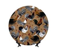 POEZJZW Assiette décorative en porcelaine anglaise avec motif coq et poulet, lisse et sans danger pour les mains, œuvre d'art classique adaptée pour la maison et le bureau 17,8 cm