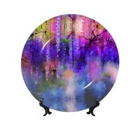 POEZJZW Assiette décorative en porcelaine anglaise avec motif floral violet coloré, lisse et sans danger pour les mains, œuvre d'art classique adaptée pour la maison et le bureau 17,8 cm