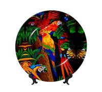 POEZJZW Assiette décorative en porcelaine anglaise avec motif perroquet coloré, lisse et non blessant aux mains, œuvre d'art classique adaptée pour la maison et le bureau 17,8 cm