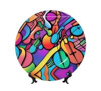 POEZJZW Assiettes décoratives colorées motif musique décoration pour la maison, le bureau, les loisirs créatifs, 1 assiette, 1 présentoir de 15,2 cm