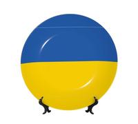 POEZJZW Assiettes décoratives drapeau de l'Ukraine - Décoration pour la maison et le bureau - 1 assiette et 1 présentoir de 15,2 cm