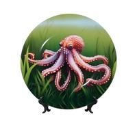 POEZJZW Assiettes décoratives en forme de pieuvre dans l'herbe, décoration pour la maison, le bureau, les loisirs créatifs, 1 assiette, 1 présentoir de 15,2 cm