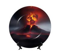 POEZJZW Assiettes décoratives motif éruption volcanique pour la maison, le bureau, les loisirs créatifs, 1 assiette et 1 présentoir de 25,4 cm