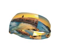 Poezjzw Bandeau élastique respirant Motif coucher de soleil à Barcelone Pour le sport, la course à pied, l'exercice