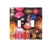 Poezjzw Beau motif feux d'artifice - Couvercle de prise de courant - Plaque murale décorative à double bascule, taille standard 11,4 x 11,4 cm