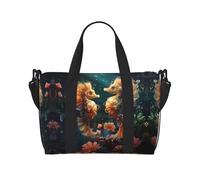 Poezjzw Beau sac de voyage en forme d'hippocampe pour femme, sac fourre-tout pour le travail et la livraison de nuit, noir, taille unique, Noir/blanc, One Size