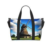Poezjzw Big Windmill Sac de voyage fourre-tout résistant à l'eau Sac de voyage pliable, noir, One Size