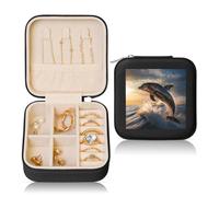 POEZJZW Boîte à bijoux de voyage en forme de dauphins - Petite boîte à bijoux carrée - Organiseur de bijoux - Boîte à bijoux - Noir