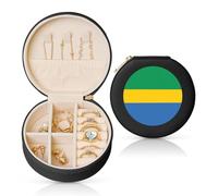 POEZJZW Boîte à bijoux ronde noire avec drapeau gabonais, idéale pour un mariage, une demoiselle d'honneur, un usage quotidien