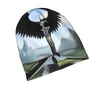 POEZJZW Bonnet à motif épée volante avec ailes - Élastique - Chaud et respirant - Léger - Convient pour les femmes enceintes, les patients atteints de cancer - À porter au quotidien - Noir