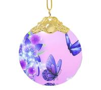Poezjzw Boucle ronde en métal doré avec motif papillon violet pour sapin de Noël, décoration d'intérieur, rassemblements, souvenirs