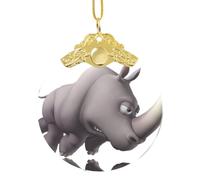 Poezjzw Boucle ronde en métal doré avec motif rhinocéros en colère - Ornements en verre à suspendre pour sapin de Noël - Décoration de maison, rassemblements, souvenirs