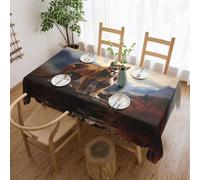 POEZJZW Brave Cougar Nappe rectangulaire en polyester avec bordure en dentelle ondulée pour salle à manger, cuisine, fêtes 137 x 183 cm