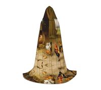 POEZJZW Cape à capuche avec motif imprimé poulet et coq pour hommes et femmes, cape avec capuche pour adulte Renaissance Halloween costume de sorcière cape de magicien L