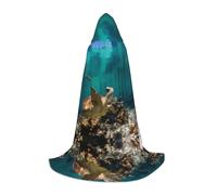 POEZJZW Cape avec capuche motif tortue de mer pour homme et femme - Cape avec capuche pour adulte - Renaissance - Halloween - Costume de sorcière - Cape de magicien - Taille S