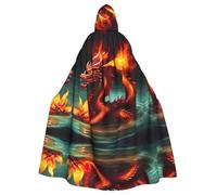 POEZJZW Cape longue à capuche motif Roi dragon dans le feu pour Halloween, cosplay, costume à capuche, cape unisexe