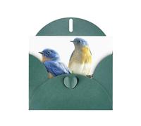 POEZJZW Carte de vœux vierge en papier nacré à motif deux oiseaux pour anniversaire, mariage, fête d'invitation avec enveloppe vert foncé