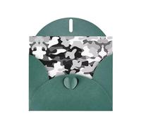 POEZJZW Carte de vœux vierge en papier nacré avec motif camouflage noir, gris, blanc avec enveloppe vert foncé