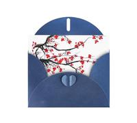 POEZJZW Carte de vœux vierge en papier nacré avec motif cerisier japonais, convient pour anniversaire, mariage, fête, invitation avec enveloppe bleue