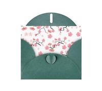POEZJZW Carte de vœux vierge en papier nacré avec motif cerisier japonais pour anniversaire, mariage, fête, invitation avec enveloppe vert foncé