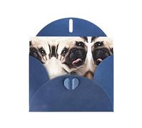 POEZJZW Carte de vœux vierge en papier nacré avec motif chien carlin cool pour anniversaire, fête de mariage, invitation avec enveloppe bleue