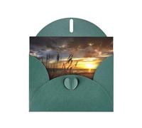 POEZJZW Carte de vœux vierge en papier nacré avec motif scène côtière calme - Convient pour un anniversaire, une fête de mariage - Avec enveloppe vert foncé