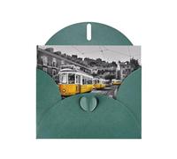 POEZJZW Carte de vœux vierge en papier nacré avec motif train urbain pour anniversaire, mariage, fête d'invitation avec enveloppe vert foncé