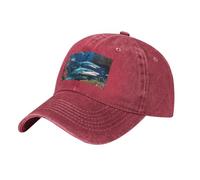 POEZJZW Casquette de baseball à motif de requin sous-marin pour hommes et femmes, chapeaux de cowboy réglables, chapeaux de soleil unisexes noirs, Rouge, Taille unique